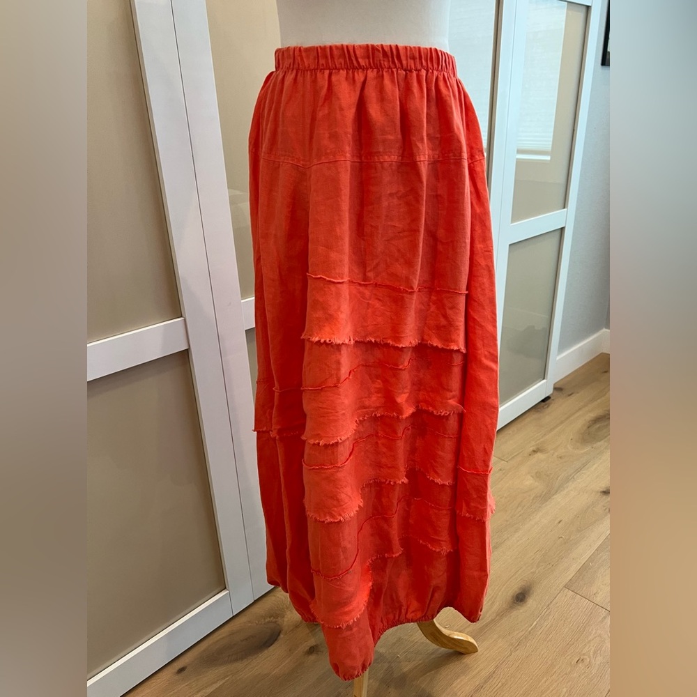 Coral Linen Maxi Skirt